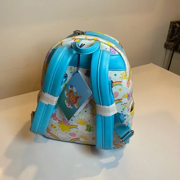 Loungefly Care Bears Mini Backpack NWT 40th Anniversary Blue Zip Rainbow Bag - Picture 6 of 11